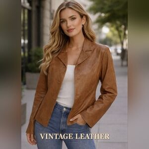 Vintage Mossimo Women's Tan Genuine Leather Jacket Size Large